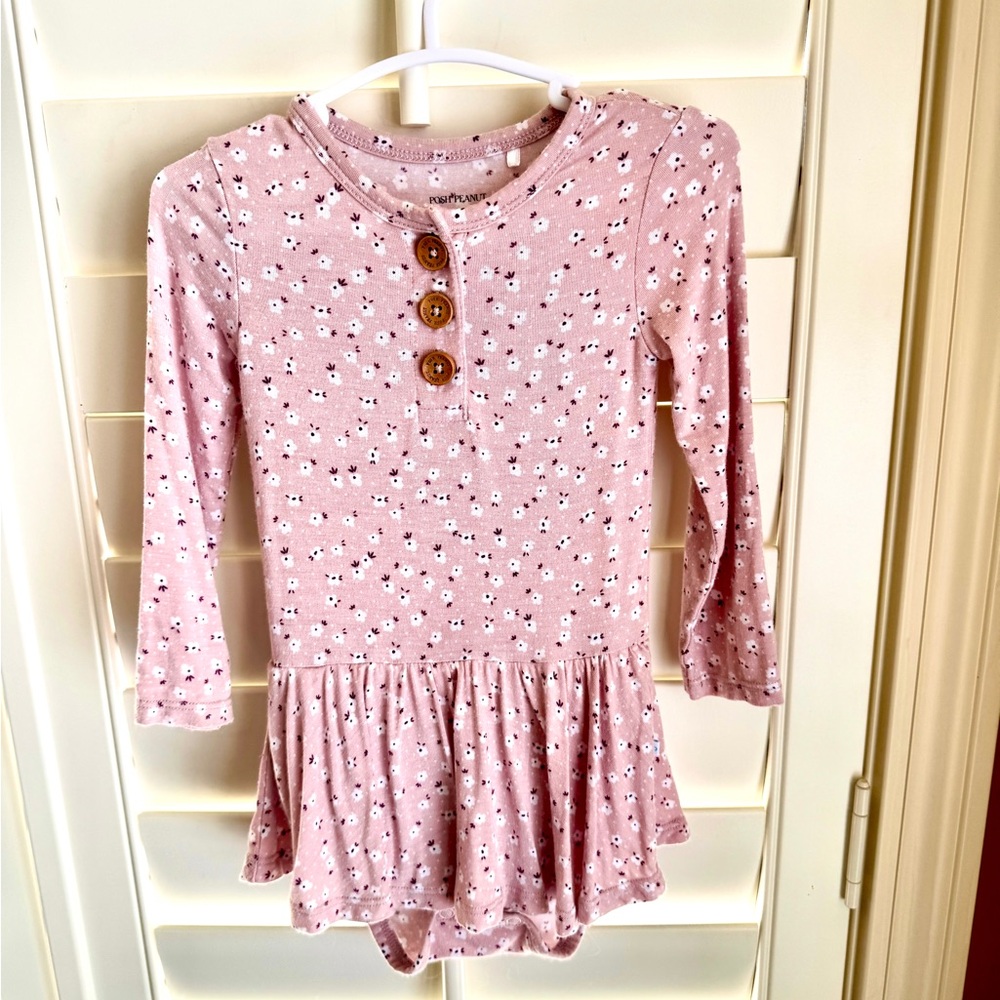 Posh Peanut Bamboo Viscose Floral Peplum Henley Romper Dress Pink 12-18 Months